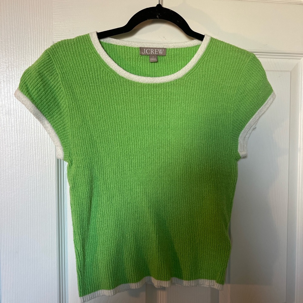 J. Crew Green Ribbed Short Sleeve Top with White Trim